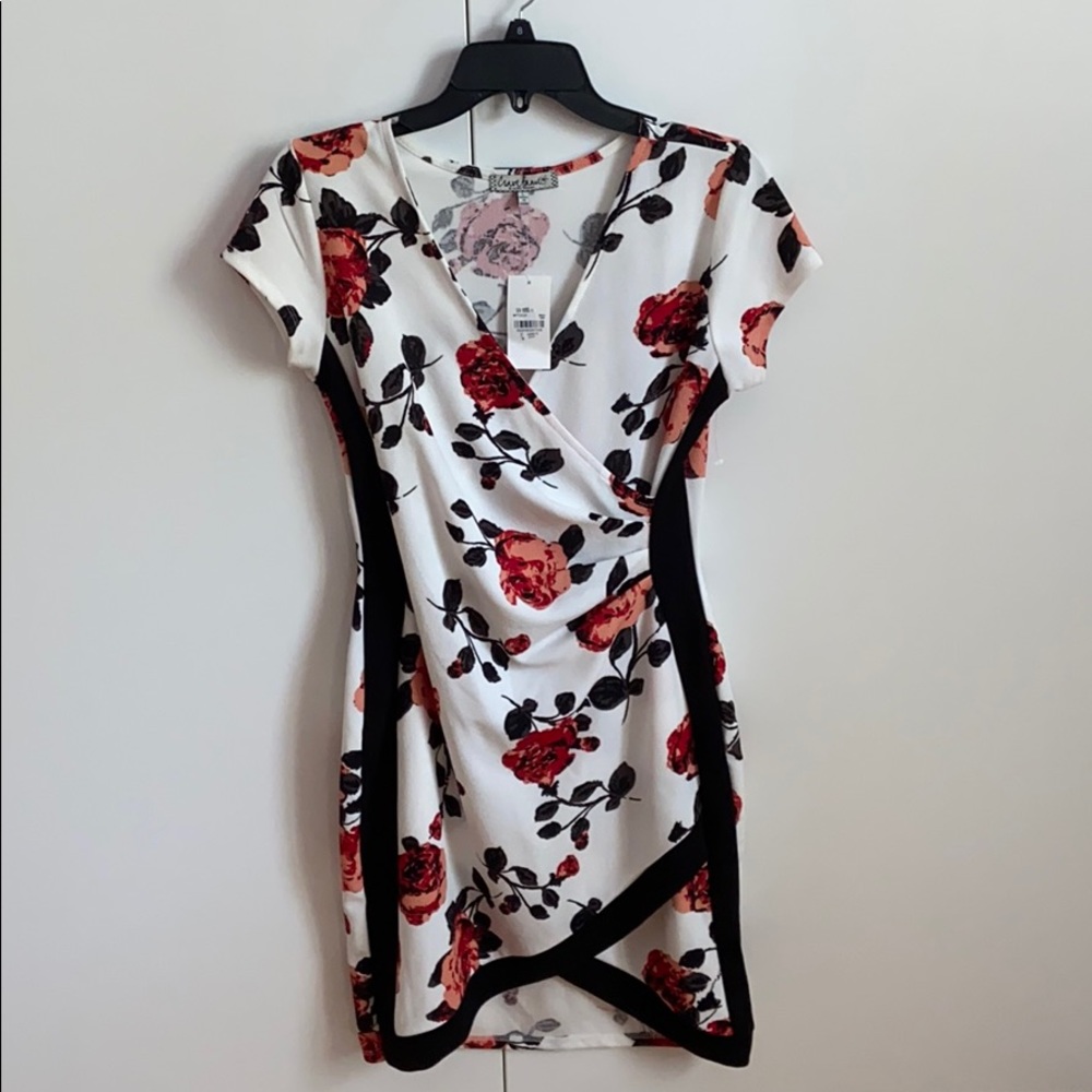 black and white dress with red roses